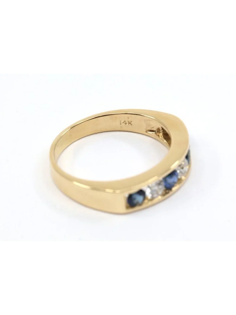 14K Solid Yellow Gold Sapphire Diamond Alternating Channel Set Wedding Band Ring